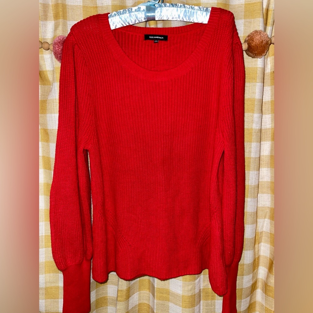 Red knit sweater M medium 525 America EUC